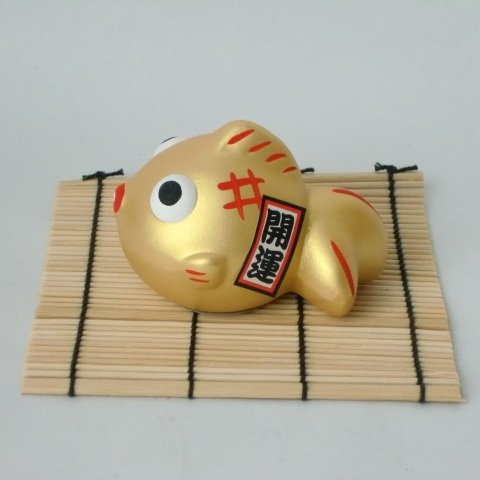 Amazon.co.jp: 陶器の置物 幸運を呼ぶ風水 金魚(金色) すだれシート